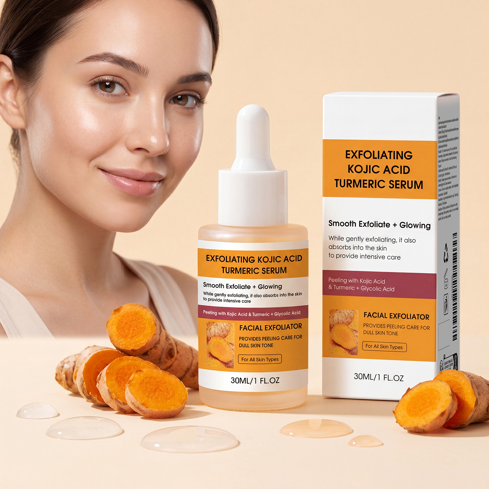 Kojic Acid Turmeric Exfoliating Serum Natural Radiance Hydrating Cleansing Moisturizing Care Facial Skin