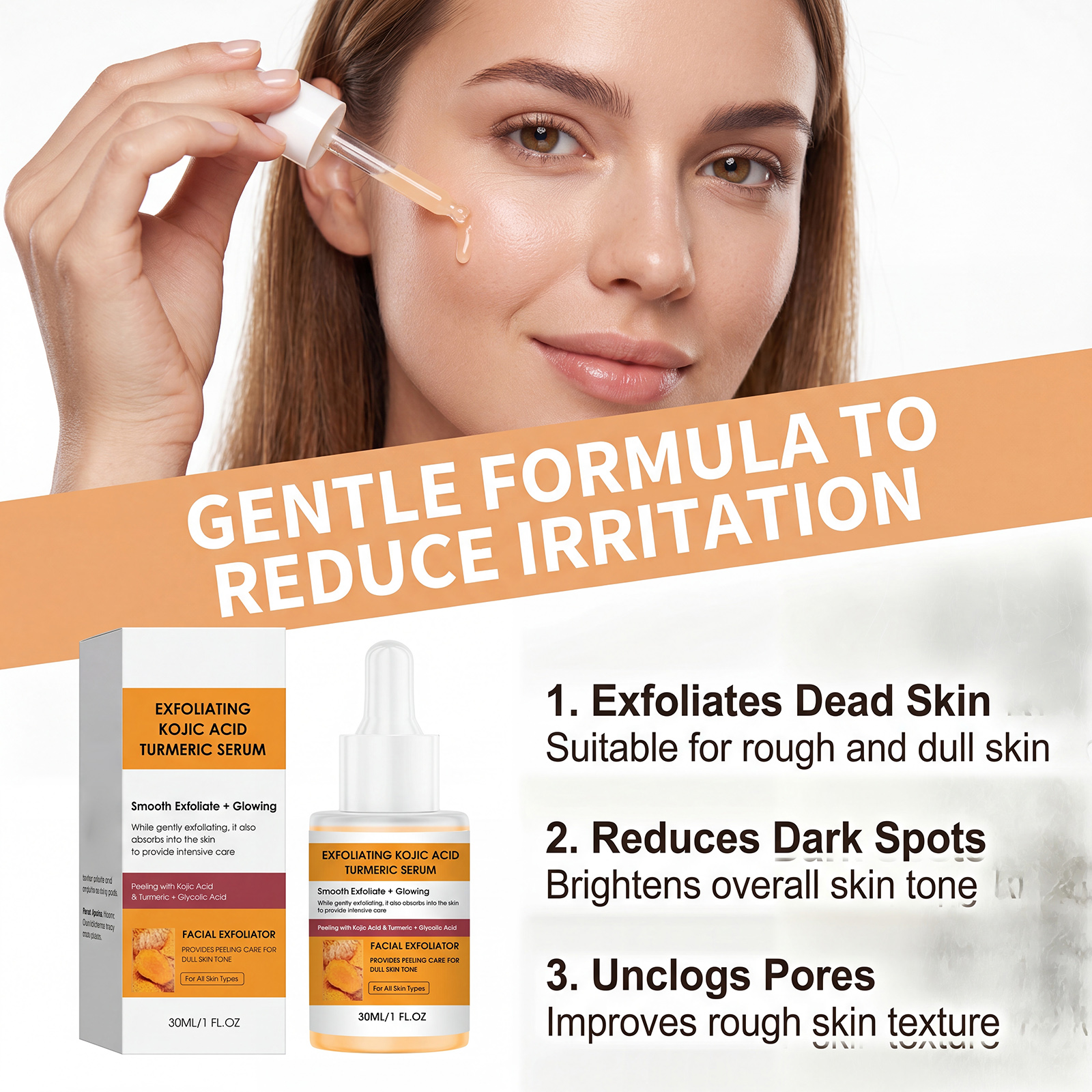 Kojic Acid Turmeric Exfoliating Serum Natural Radiance Hydrating Cleansing Moisturizing Care Facial Skin