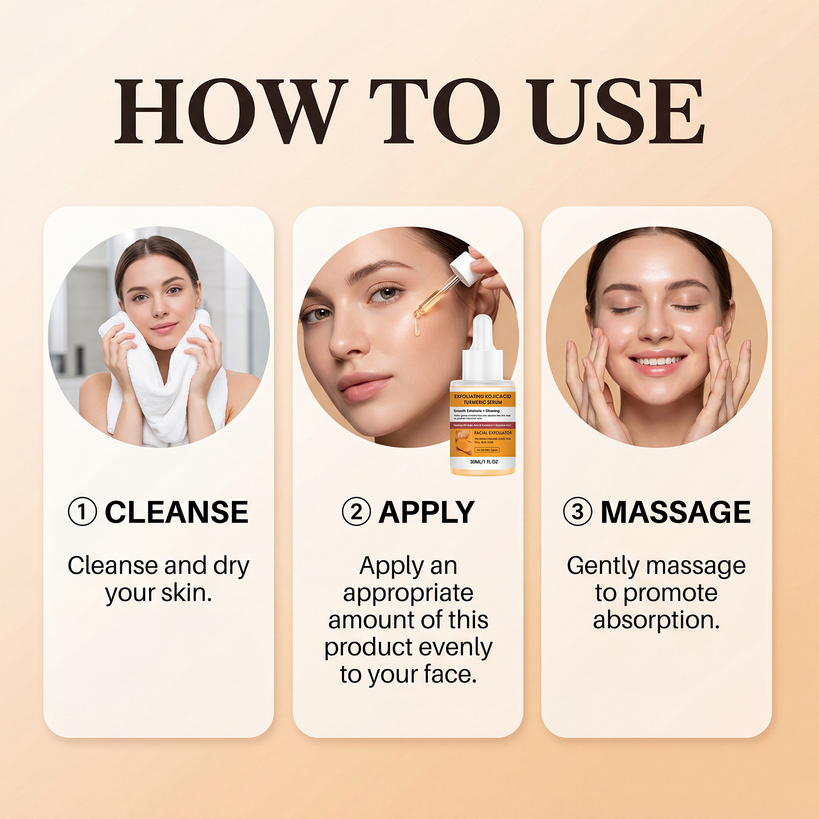 Kojic Acid Turmeric Exfoliating Serum Natural Radiance Hydrating Cleansing Moisturizing Care Facial Skin