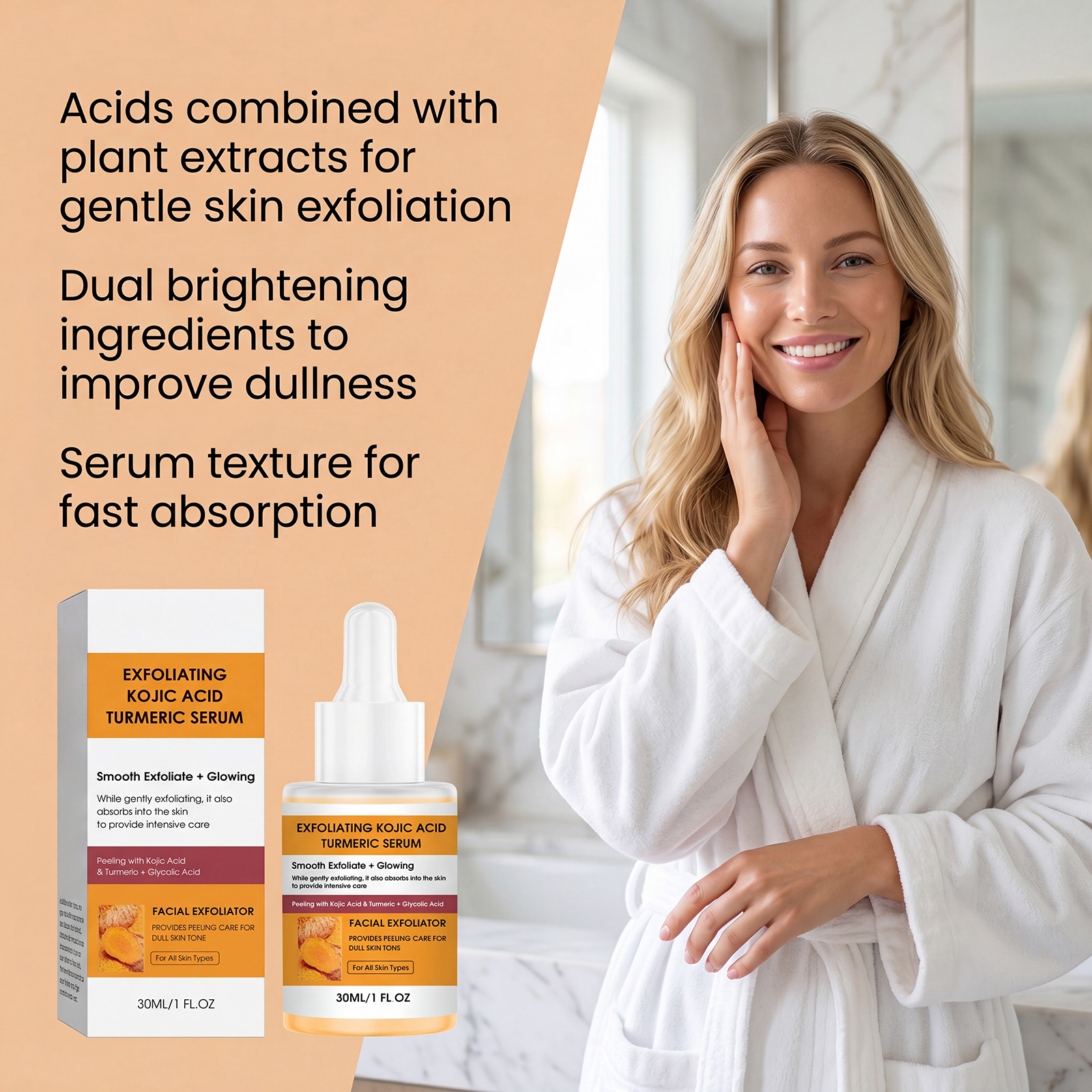 Kojic Acid Turmeric Exfoliating Serum Natural Radiance Hydrating Cleansing Moisturizing Care Facial Skin