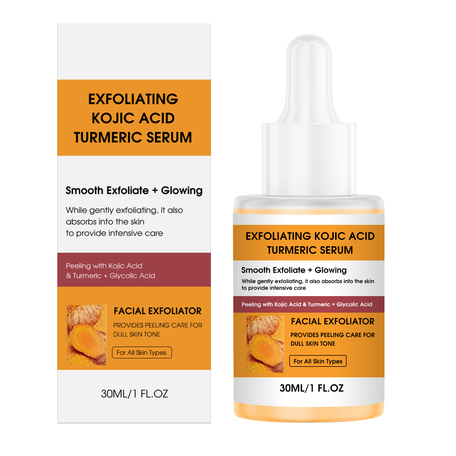 Kojic Acid Turmeric Exfoliating Serum Natural Radiance Hydrating Cleansing Moisturizing Care Facial Skin
