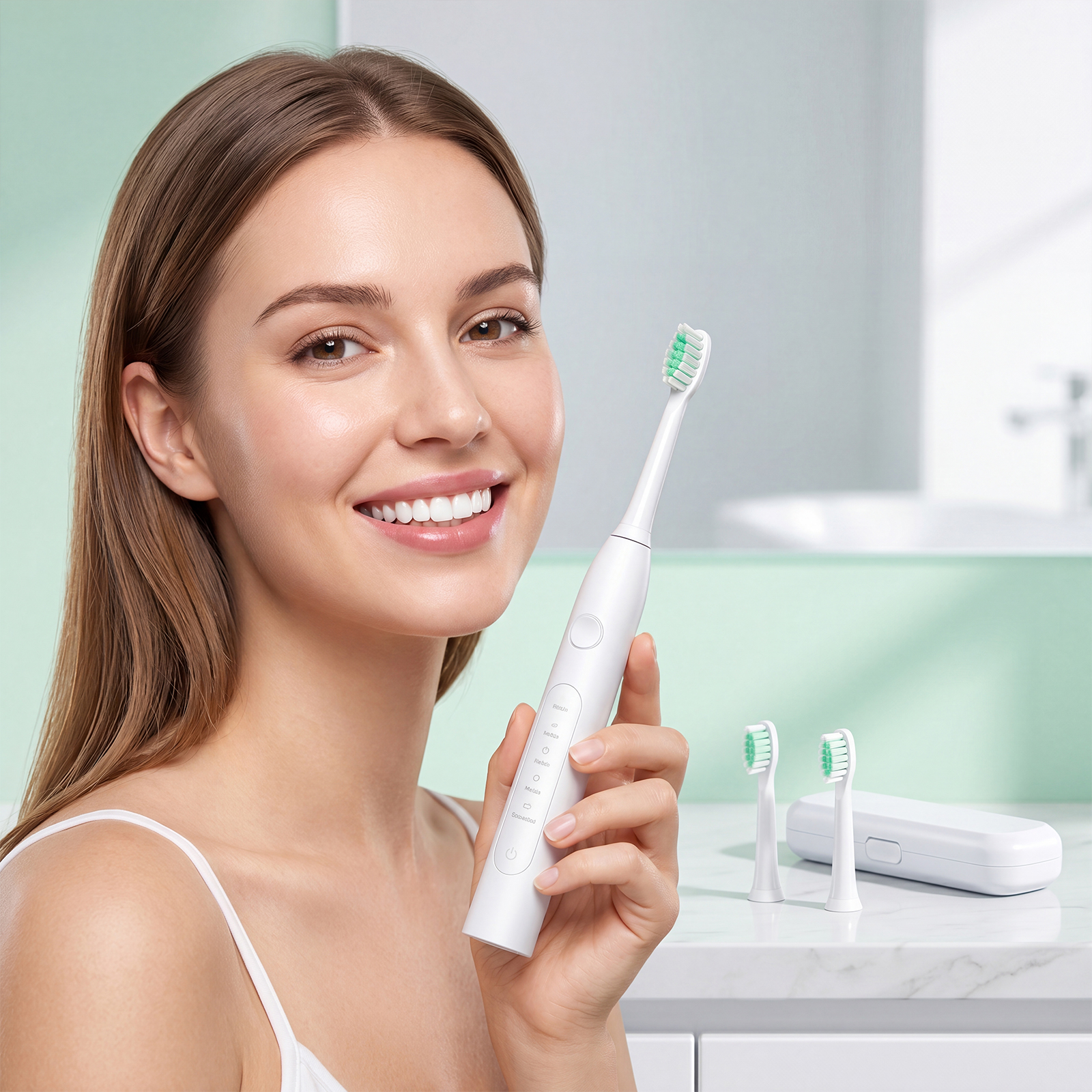 Electric Toothbrush White Two Brush Heads Usb Charging Soft Bristles Cleans Tooth Stains Protects Dental Enamel