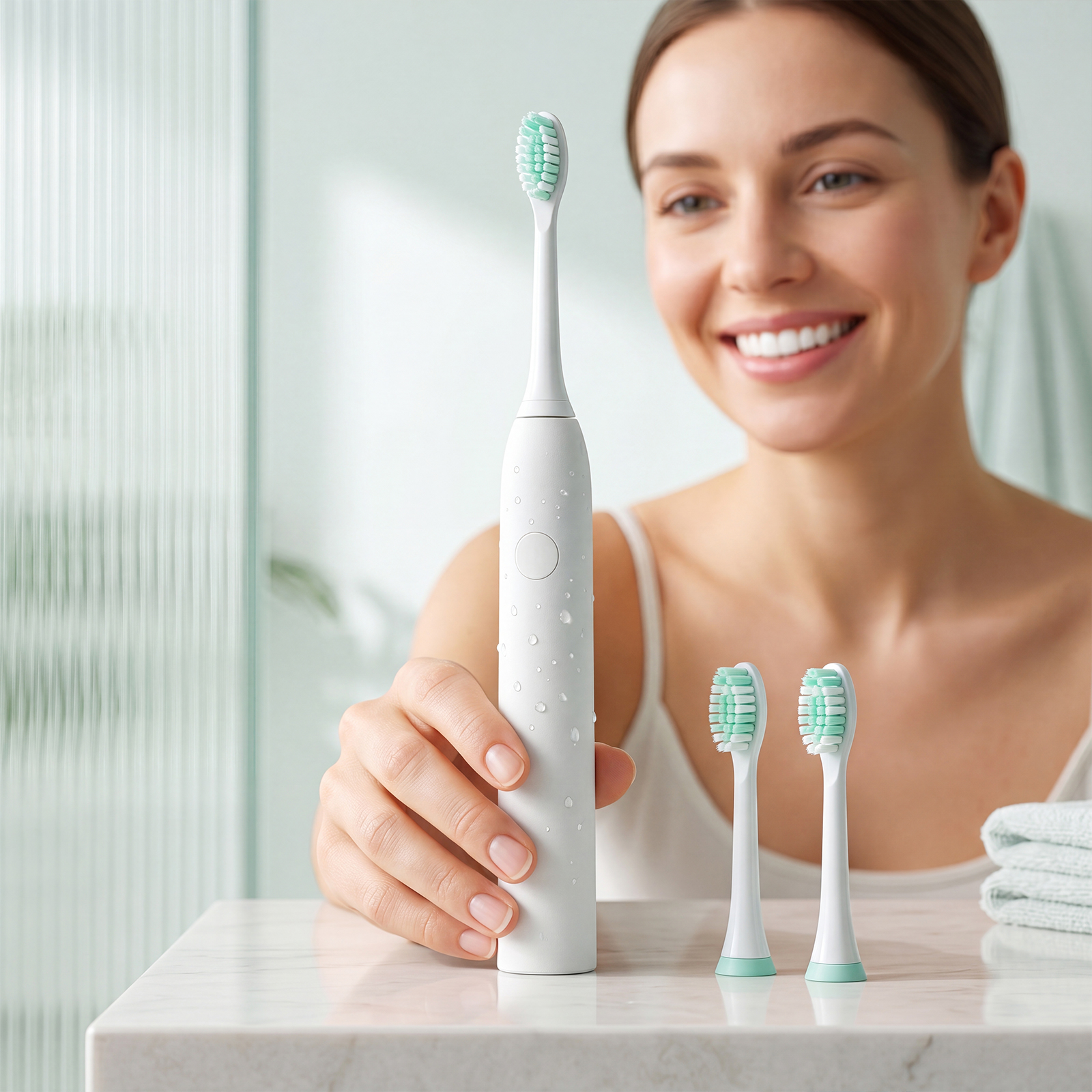 Electric Toothbrush White Two Brush Heads Usb Charging Soft Bristles Cleans Tooth Stains Protects Dental Enamel