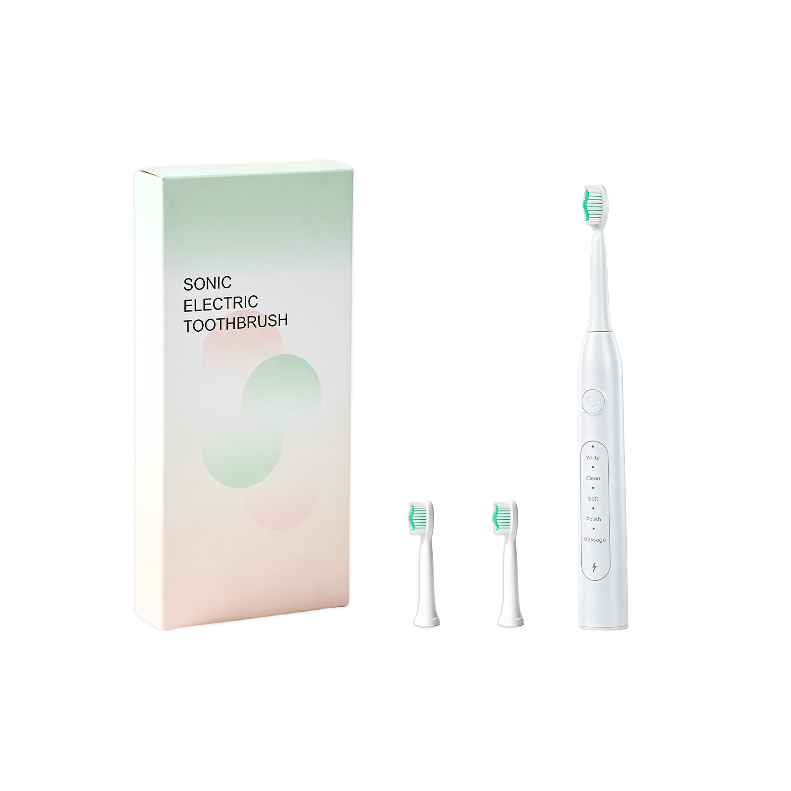 Electric Toothbrush White Two Brush Heads Usb Charging Soft Bristles Cleans Tooth Stains Protects Dental Enamel