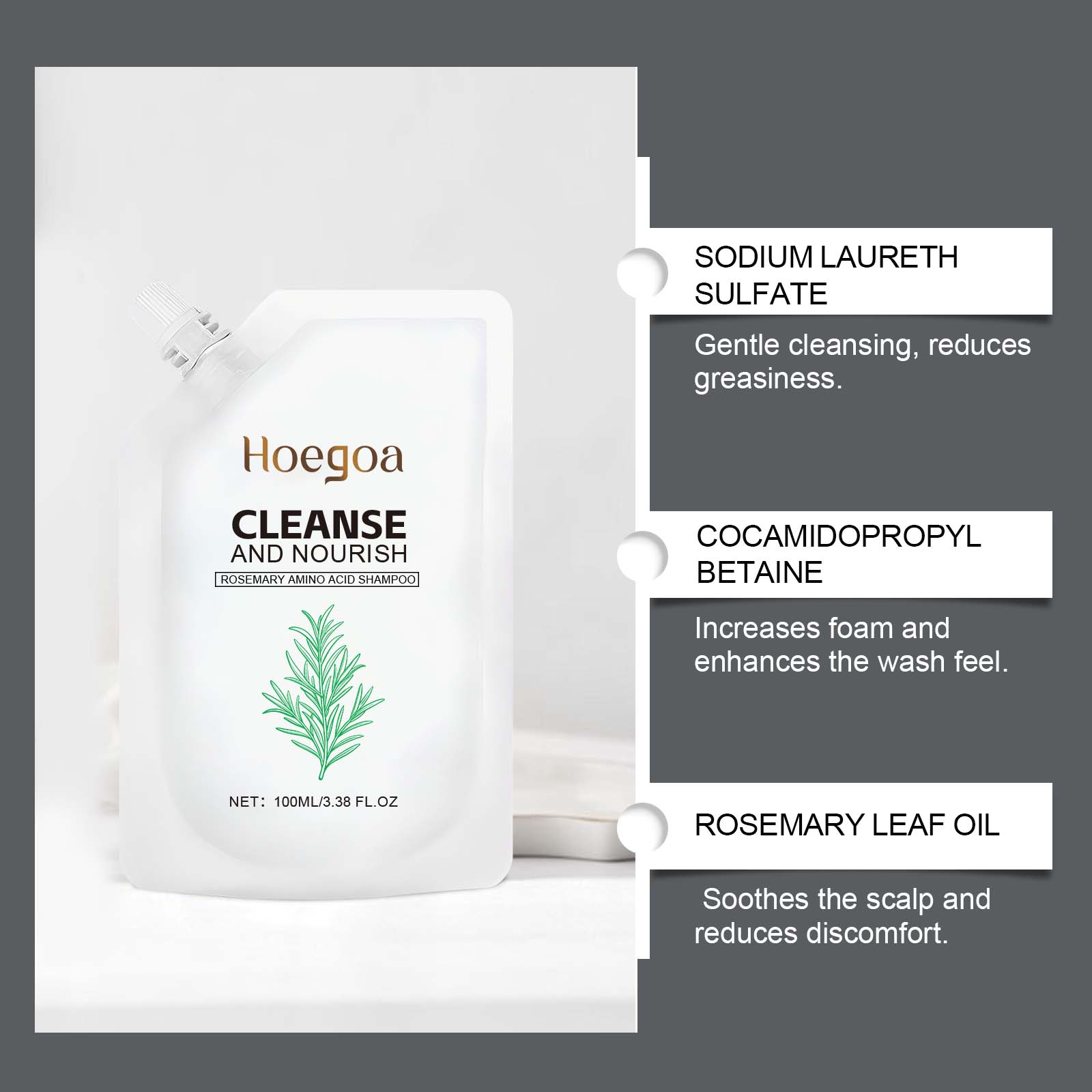 Rosemary Shampoo Refreshing Mild Cleansing Soft Shiny Hair Rich Foam Daily Care For All Hair Types