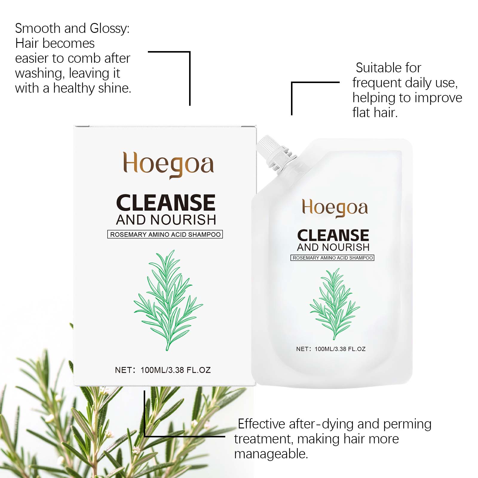 Rosemary Shampoo Refreshing Mild Cleansing Soft Shiny Hair Rich Foam Daily Care For All Hair Types