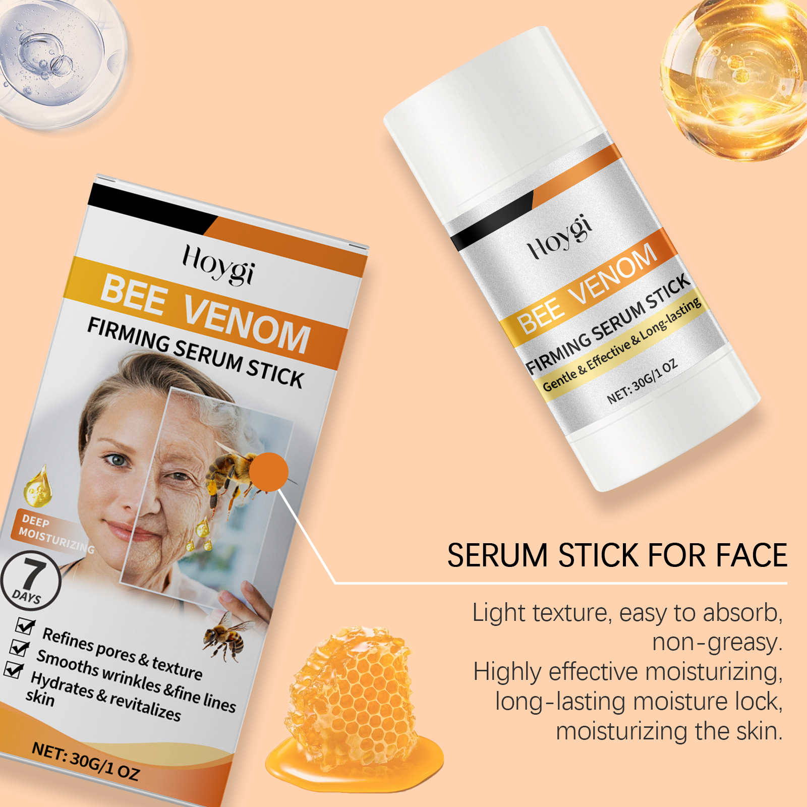 Bee Venom Firming Essence Stick Nourish Boost Skin Elasticity Moisturize Facial Tightening Skin Care Essence
