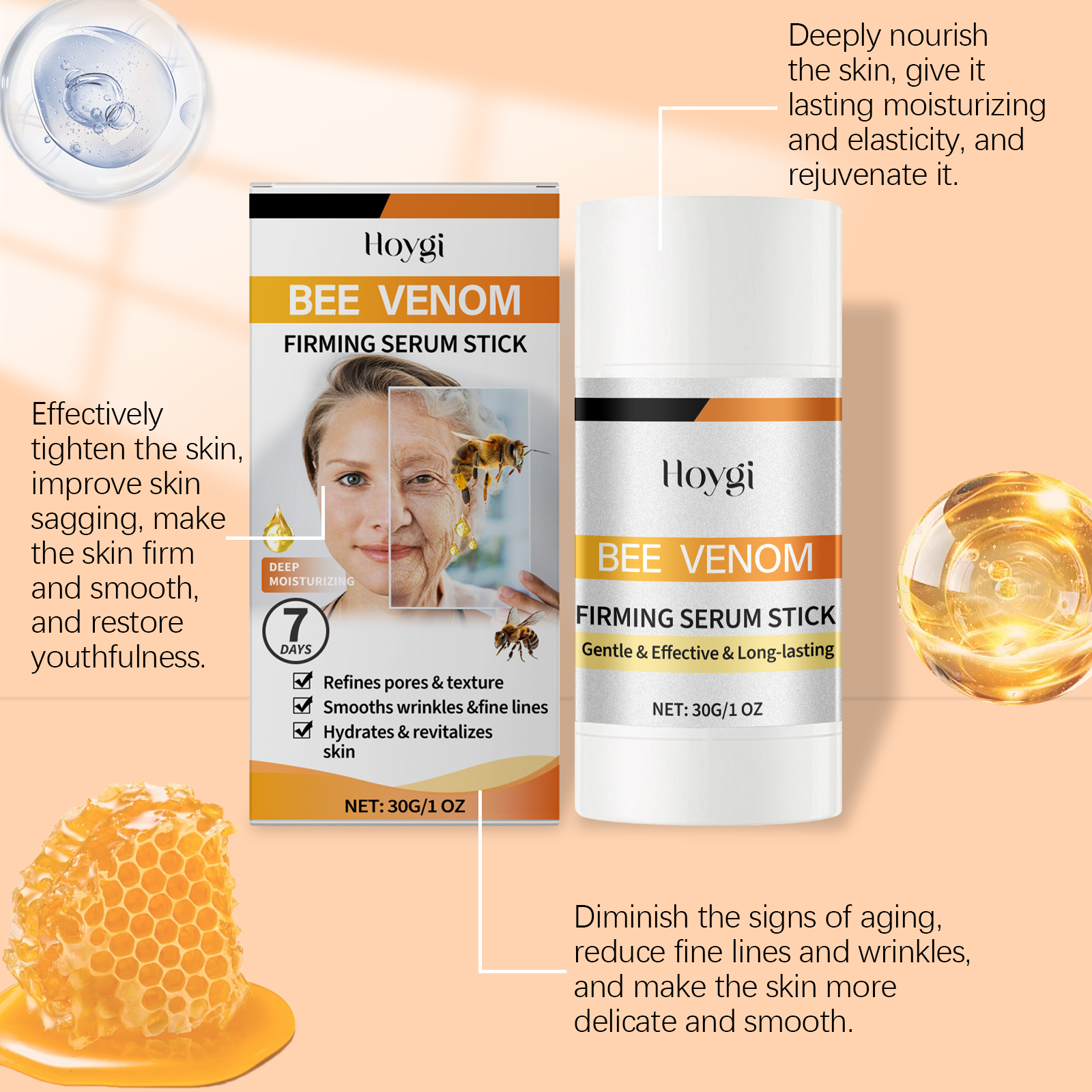 Bee Venom Firming Essence Stick Nourish Boost Skin Elasticity Moisturize Facial Tightening Skin Care Essence