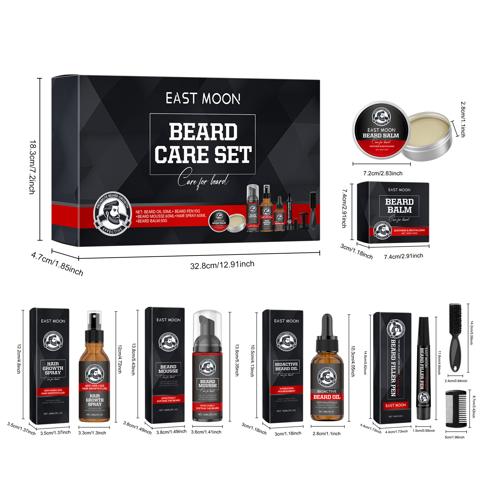 Men Beard Care Kit Set Wash Oil Balm Spray Mousse Filler Pen For Soft Healthy Looking Facial Hair Grooming