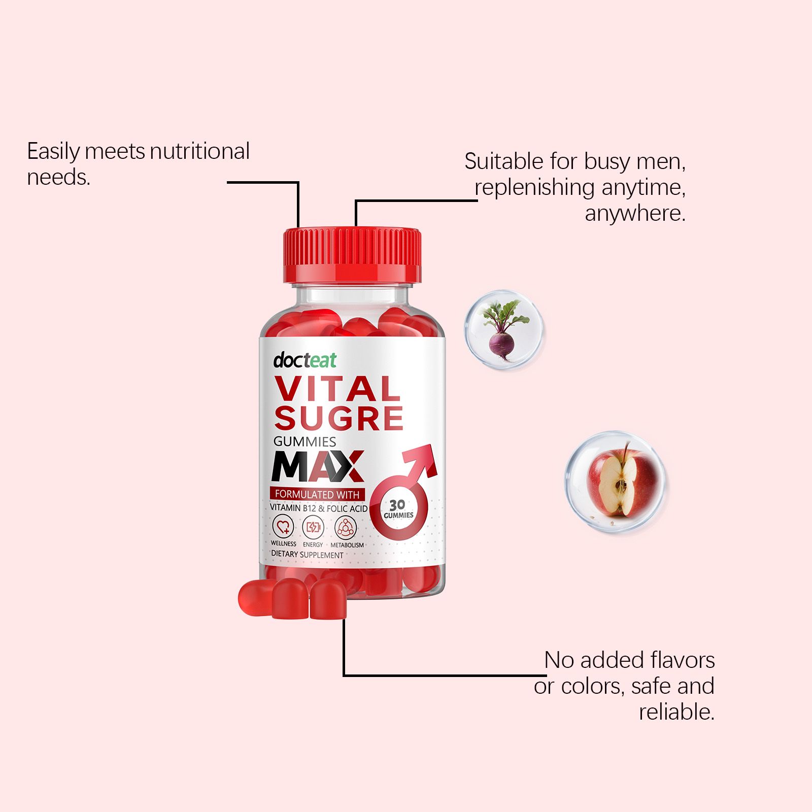 Men Wellness Gummies With Apple Cider Vinegar And Beetroot For Daily Energy Support 30 Pieces