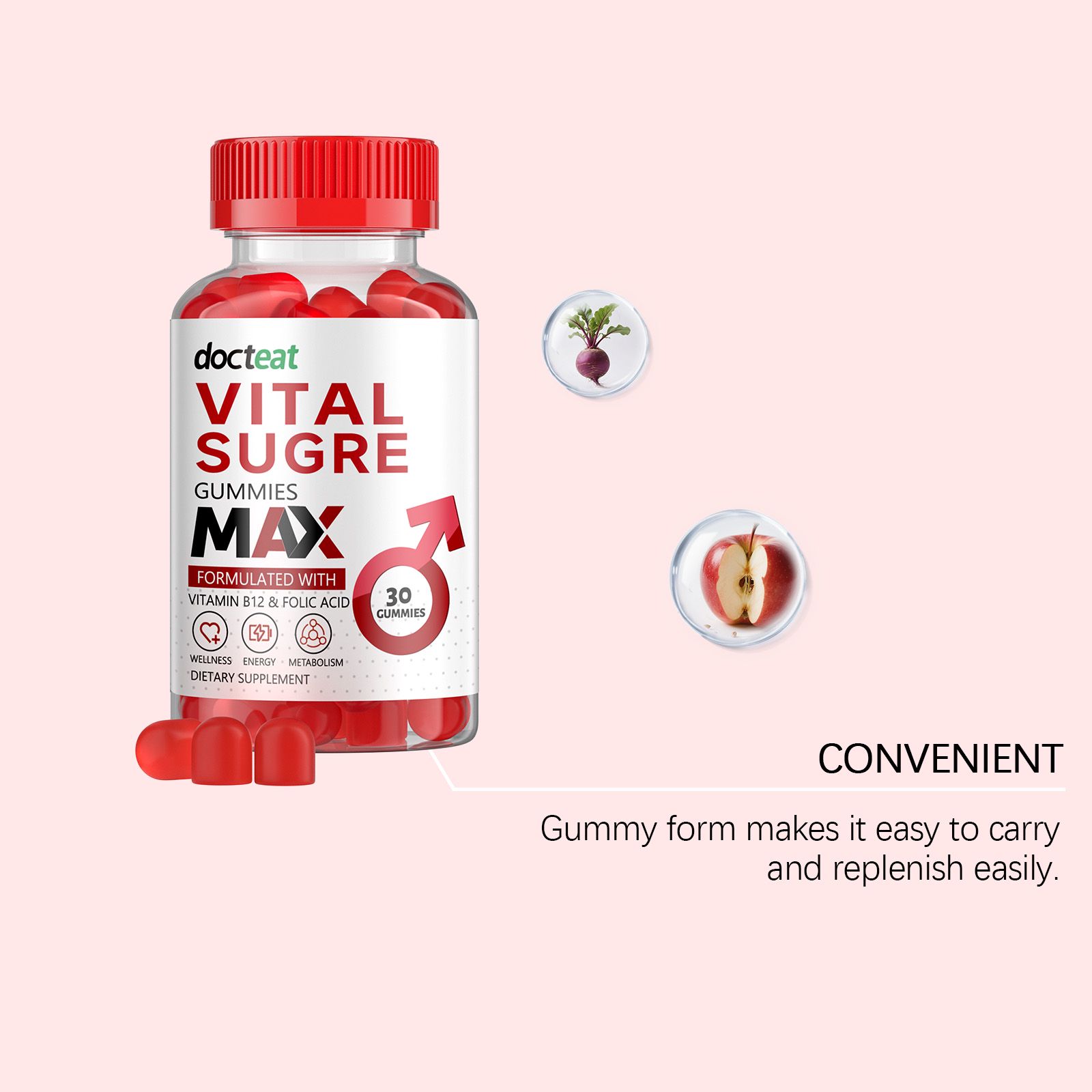 Men Wellness Gummies With Apple Cider Vinegar And Beetroot For Daily Energy Support 30 Pieces