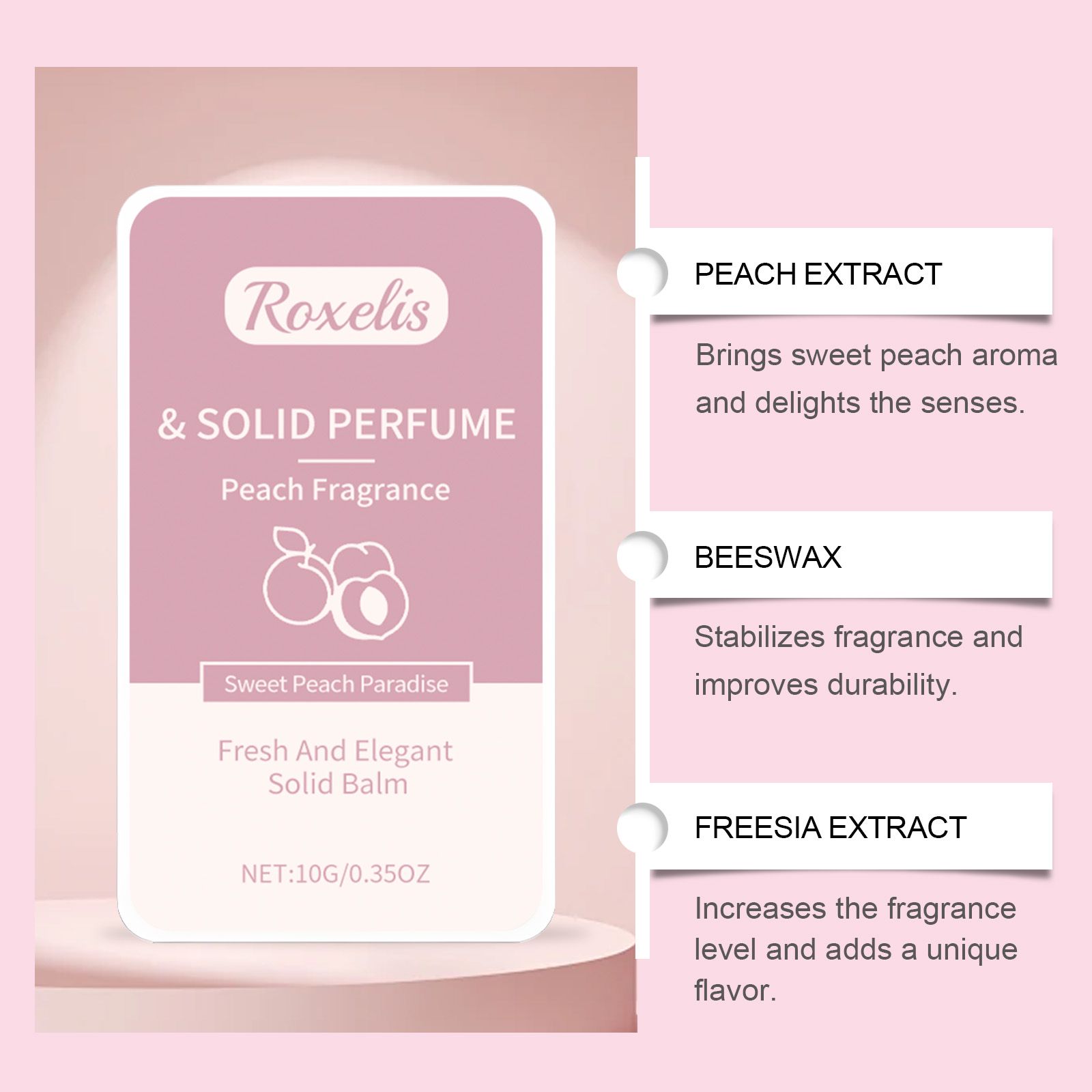 Peach Solid Perfume Balm Freesia Vitamin E Fresh Fruity Long Lasting Portable For Daily Wear
