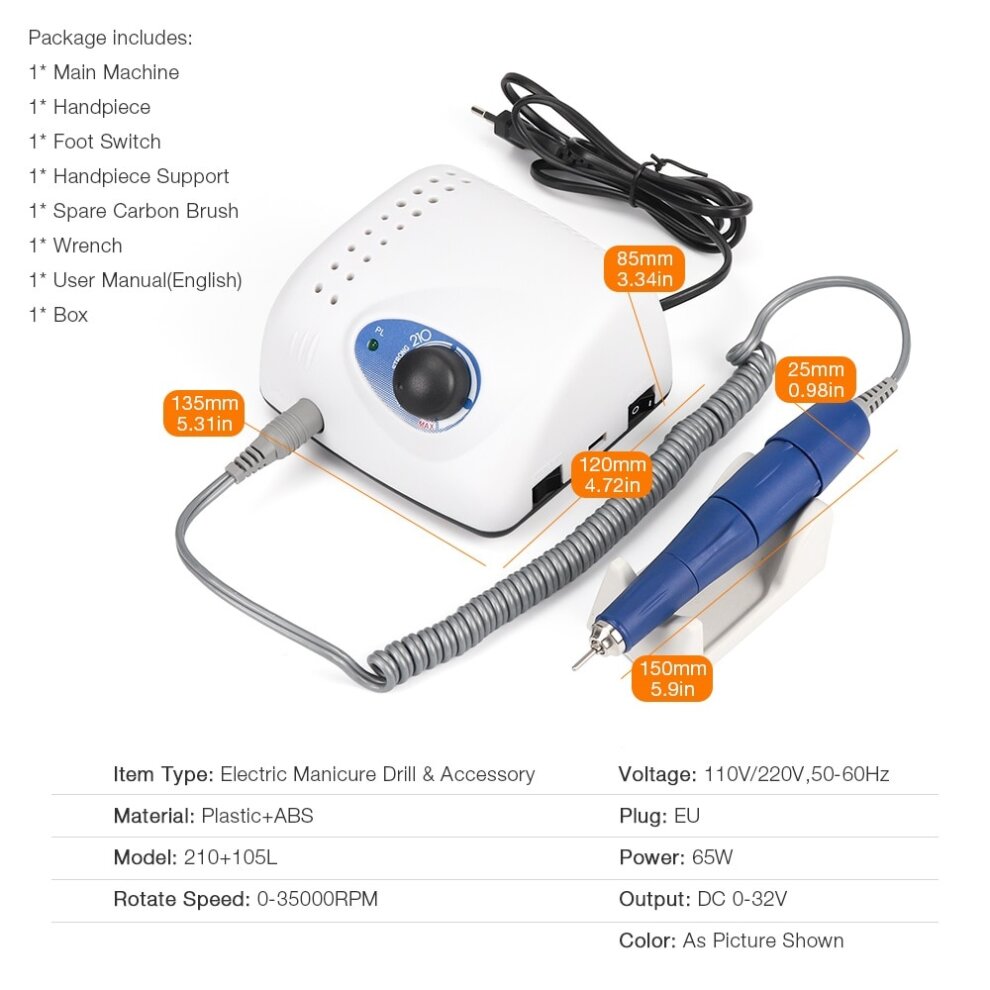 65W Strong 210 105L Nail Drills Strong 35000RPM Nails Art Grinding Device|Electric Manic