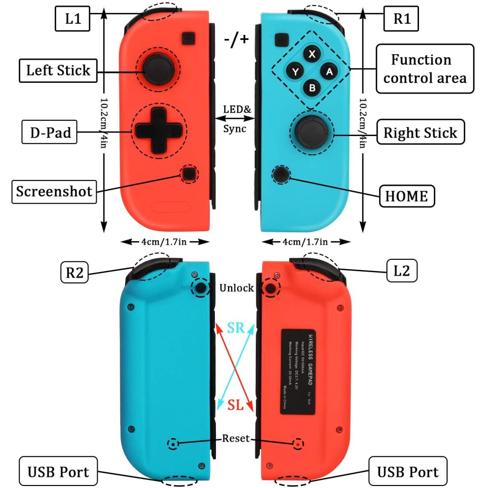 TechKen Switch Joycon Controller for Nintendo Switch Console, Wireless L/R Remote Gamepa