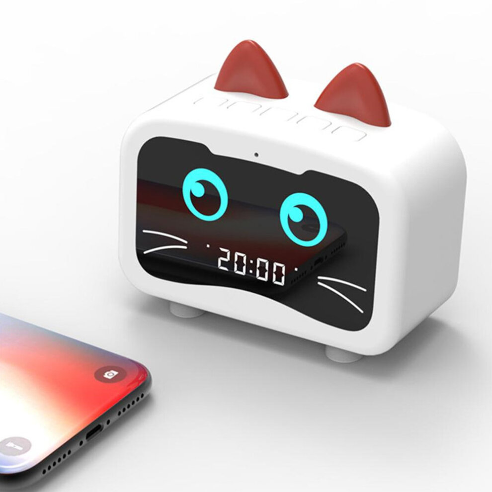 Kids Cartoon Cat Shape Alarm Clock Bluetooth Speaker LED Table Clock Bluetooth Rechargea
