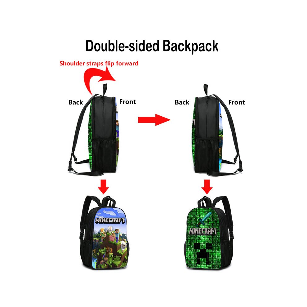 (C3) Minecraft School Bag Double-sided Backpack Kids Gift