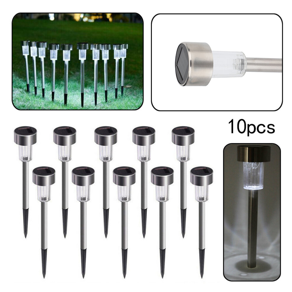 10 x Solar Powered Stainless Steel Led Post Stake Garden Lights Patio