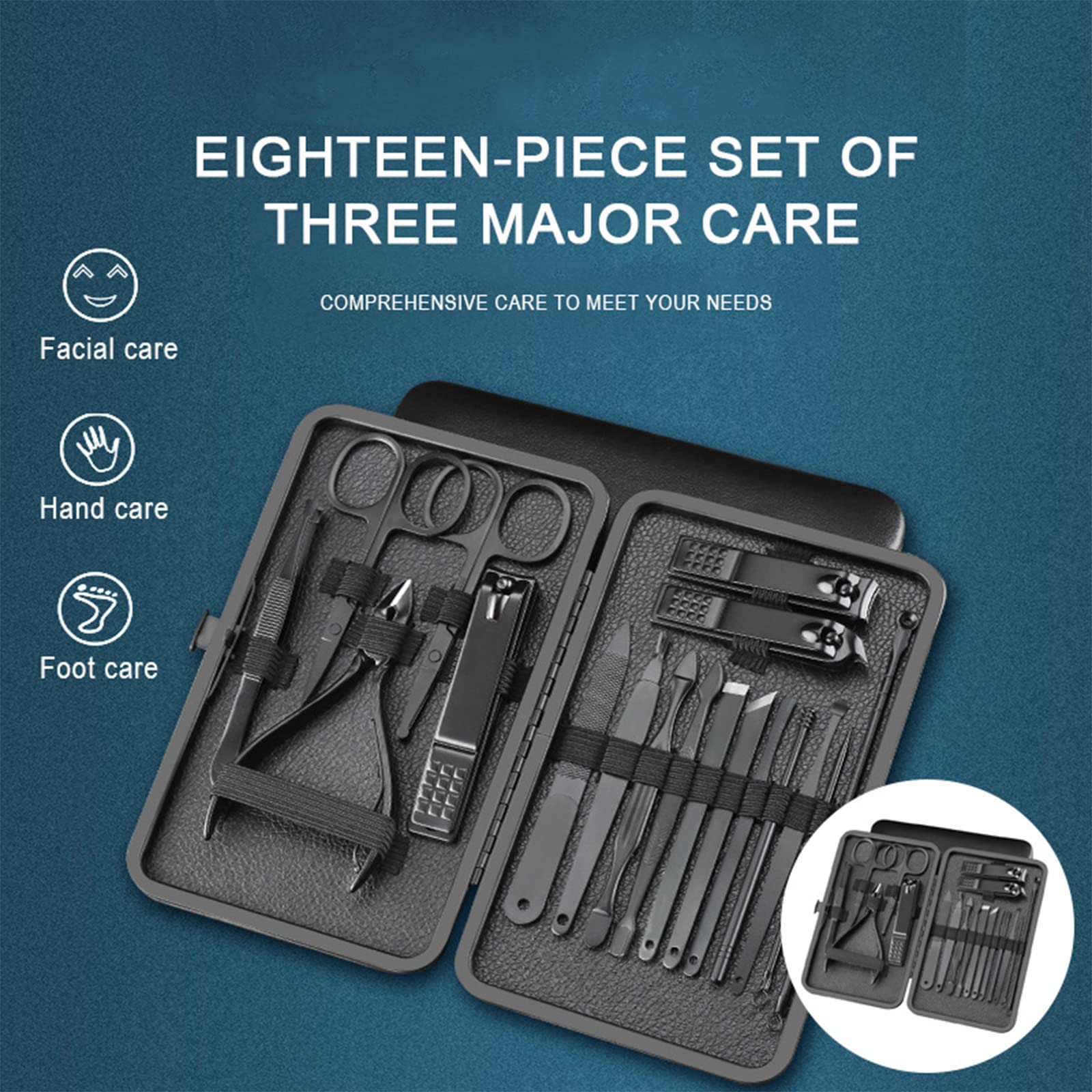 Nail Clippers Professional Manicure Set Nail Grooming Kit Cuticle Remover Toe Nail Care Cutter Pedicure Portable Set Thick Nails Travel Tool Gift For Men Women Friends and Parents 18 in 1 Black