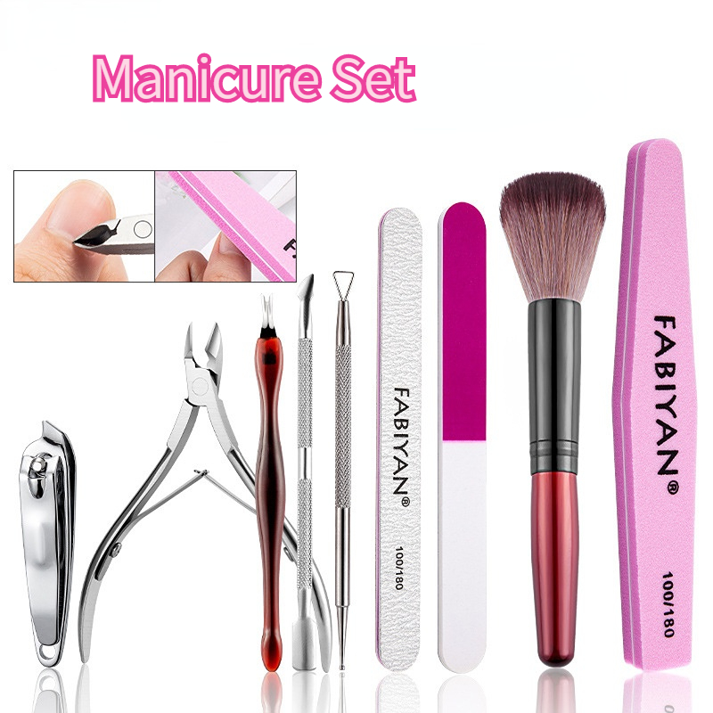 (10~piece Kit) Manicure Tools Set Nail File Polishing Stainless Steel Dead Skin Scissors Cuticle Pusher Nail Brush Cuticle Nipper Professional Nail Accessories Nail Trimming Manicure Tools
