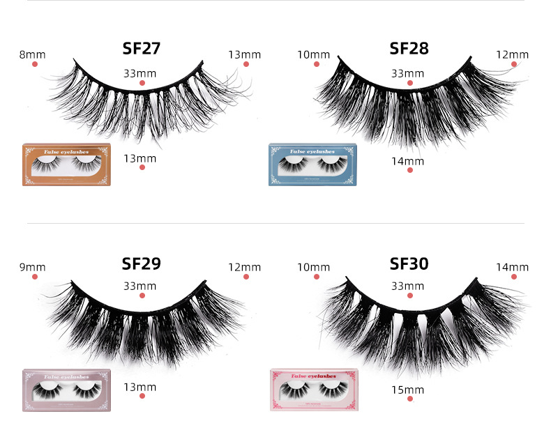 (SF16 Mink Hair) Mink False Eyelashes Extensions Fake Lashes Wispy Curly Fluffy 3D Thick Natural Look Soft Vivid Fashion Party Makeup Tools 10 Pairs Pack