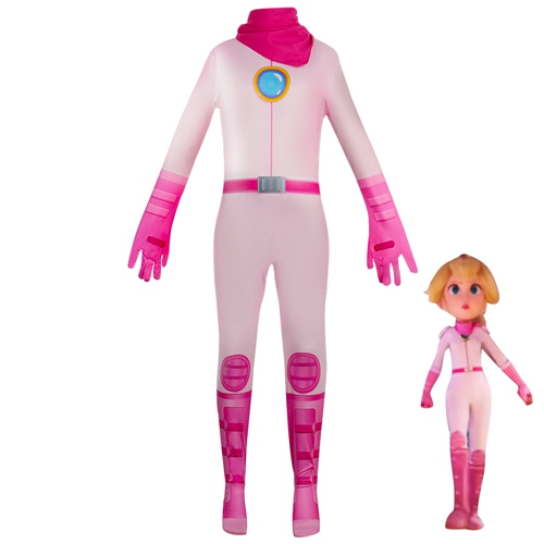 Princess Peach Costume for Kids New Super Brothers Princess Peach Cosplay Combat Jumpsuit for Halloween Cosplay