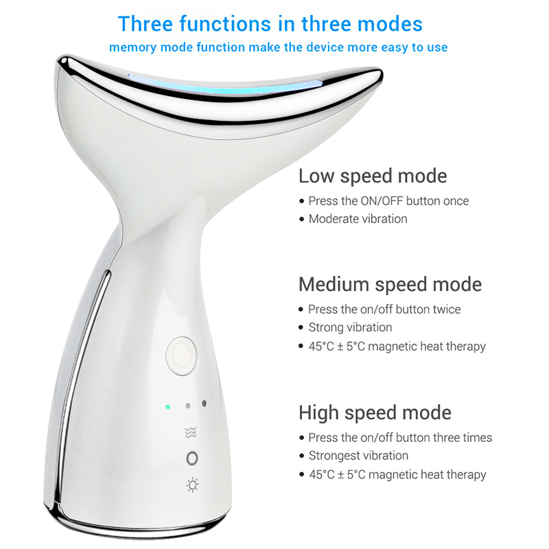 EMS Thermal Neck Massager Lifting Tighten 3 Colors Led Photon Neck Wrinkle Removal Electric Microcurrent Reduce Double Chin Home Beauty Instrument Kit