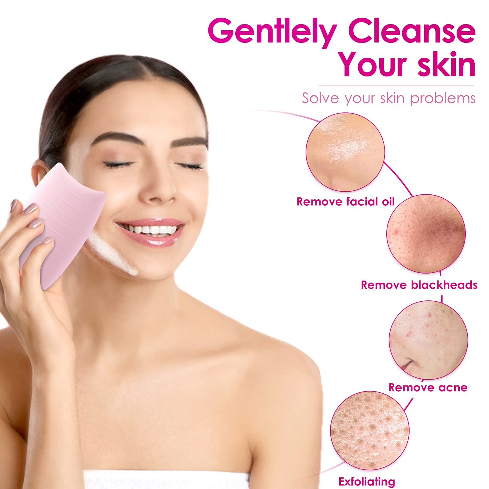 (Blue) Electric Face Massager Silica Gel Facial Cleansing Brushes Anti aging Face Brush Rechargeable Skin Cleanser Makeup Tool Polish Exfoliator Scrubber