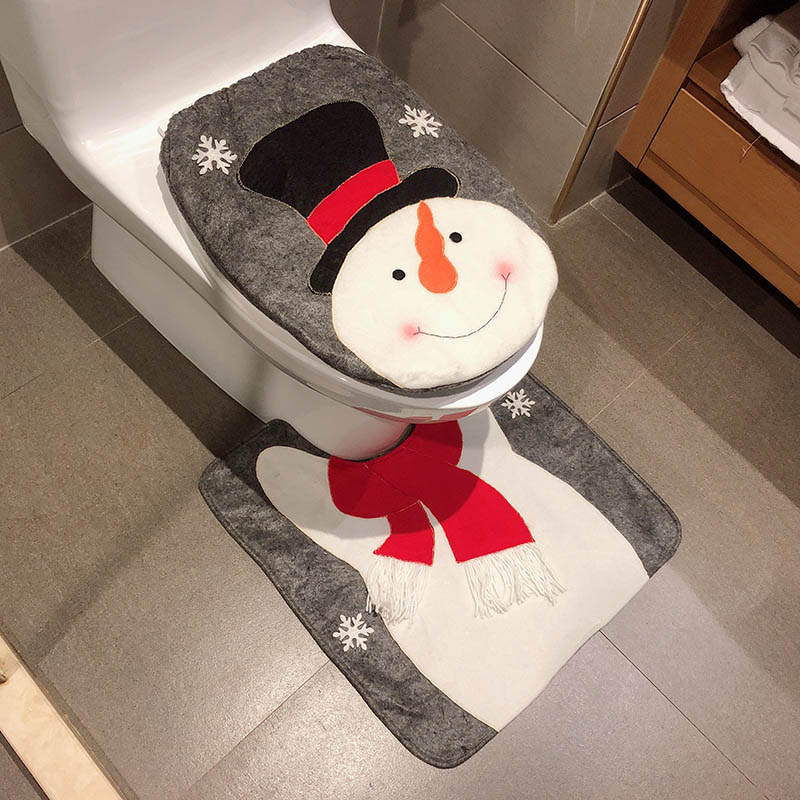 (Santa Claus) 2 Pcs Christmas Toilet Cover Decorations Set Christmas Snowman Reindeer Santa Toilet Seat Cover Set and Rug Red Christmas Bathroom Decorations Xmas Home Indoor