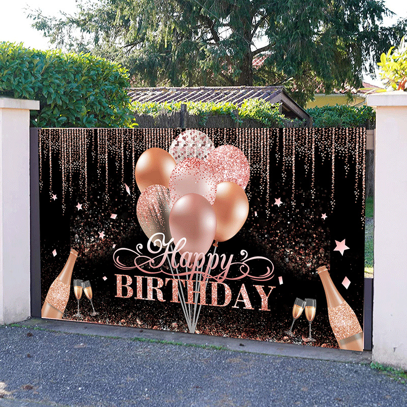 Birthday Party Sign Backdrop Banner Gold Glitter Balloon Fireworks Birthday Photo Backdrop Background