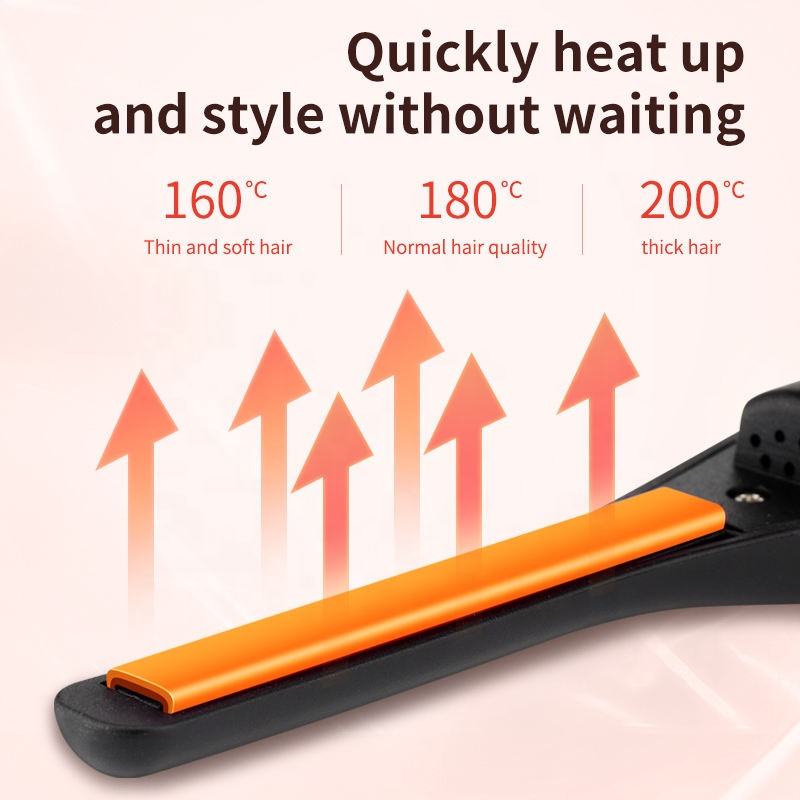 (Grey) Hair Straightener Brush Professional 2 In 1 Hair Curling and Straightening Iron Hair Curling Tools Hair Curler for Ladies Ceramic Rechargeable Flat Iron