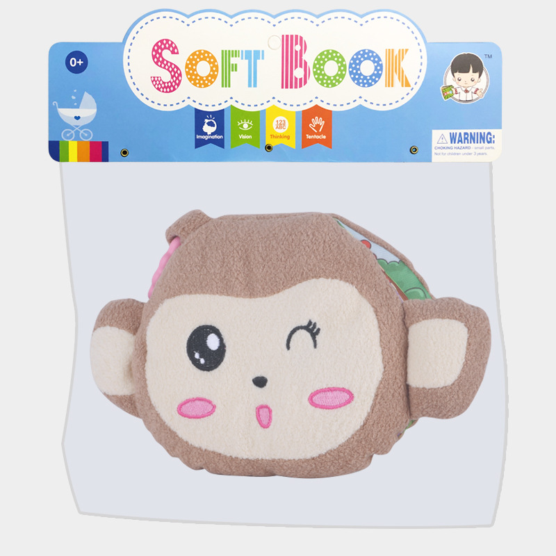 Monkey Plush Toy Cloth Book Babys Intellectual Early Education Cloth Book with Crinkly Pages
