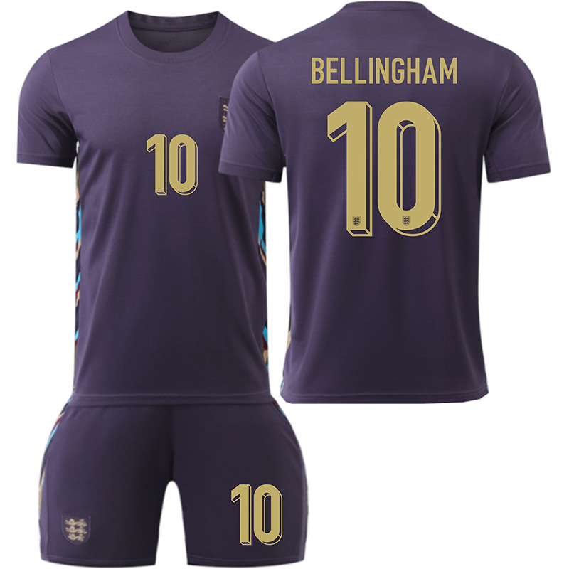 (Kids 2~3 Years) Football Kit for Euro 2024 England Away No.10 Bellingham Football Jersey Kit for Kids Soccer Jersey Shirt Shorts Sock Tracksuit for Boys Activewear