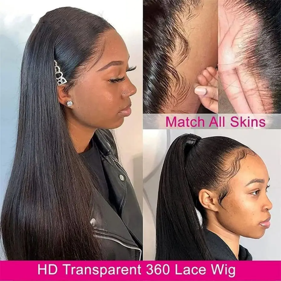 (18 inches) 360 Full HD Lace Frontal Wig Bone Straight Transparent Lace Front Wigs Human Hair Lace Closure Wig