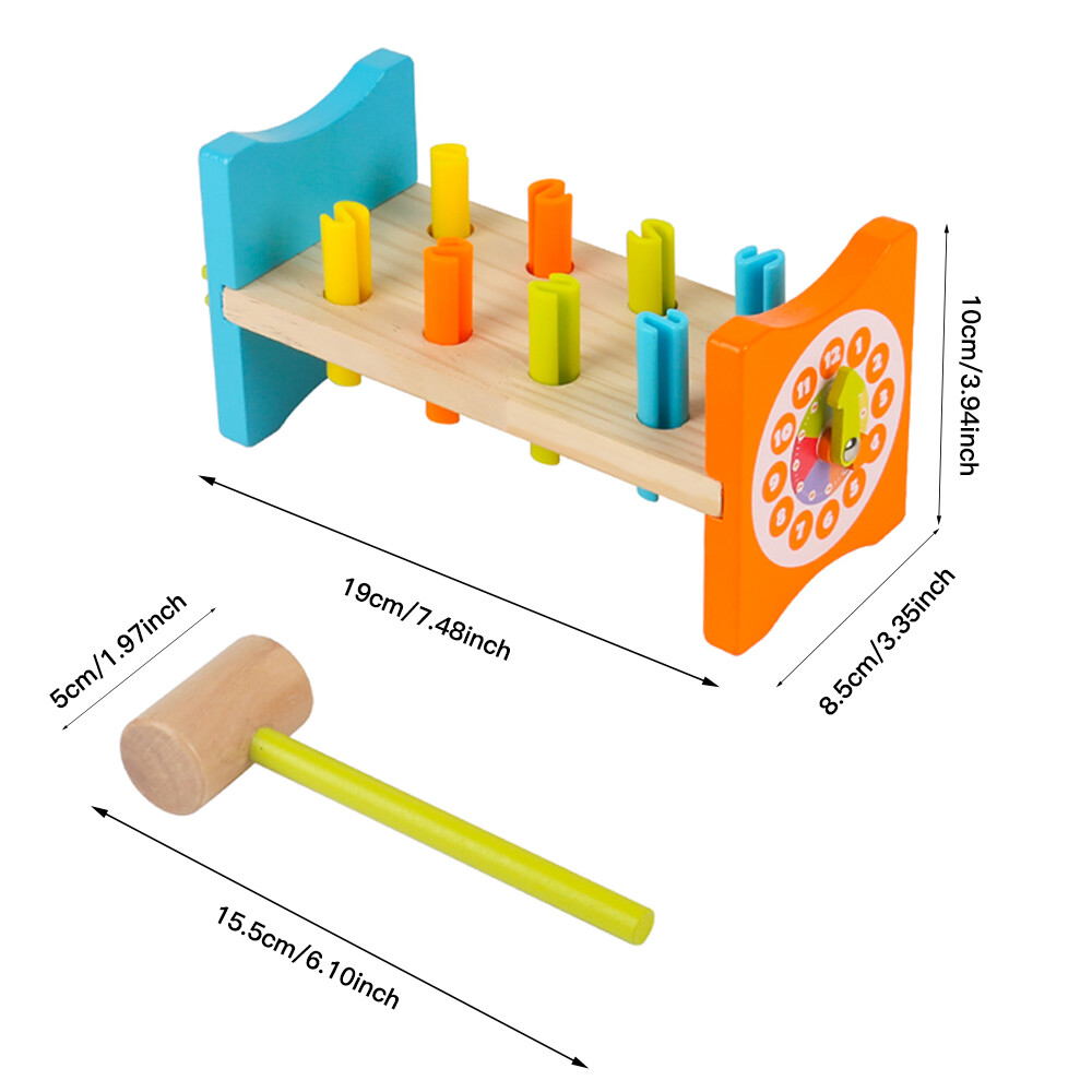 Montessori Wooden Hammering Toy - Develop Fine Motor Skills & Color Cognition and Hand-eye Coordination for Kids 3 Years Old