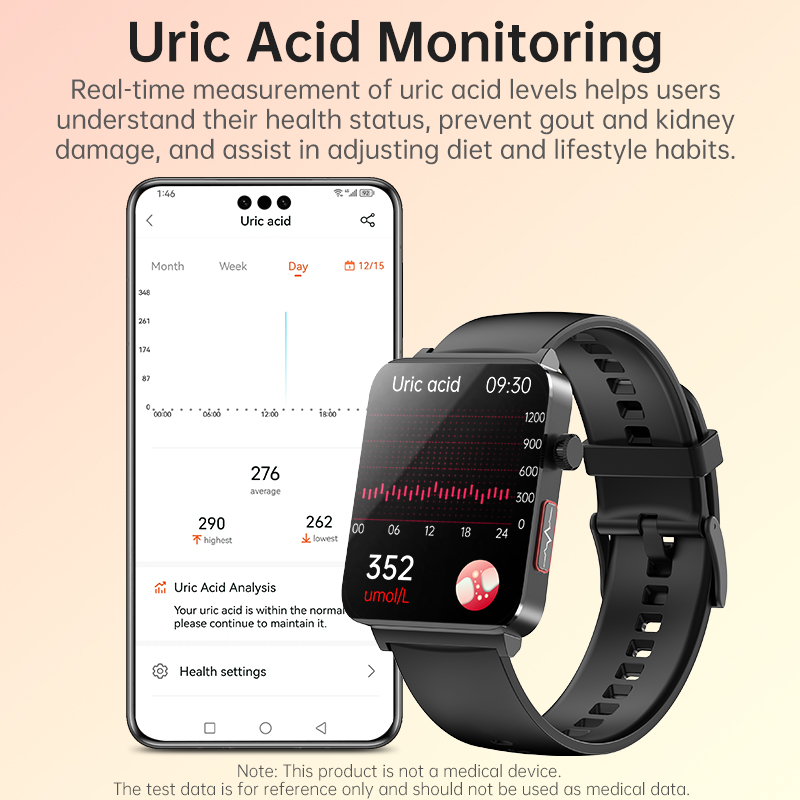 (Black) Smart Watch BT Calling ECG Non Invasive Blood Glucose Health Heart Rate BP Body Temperature Monitoring Sports Fitness Tracker Men Women Bracelet
