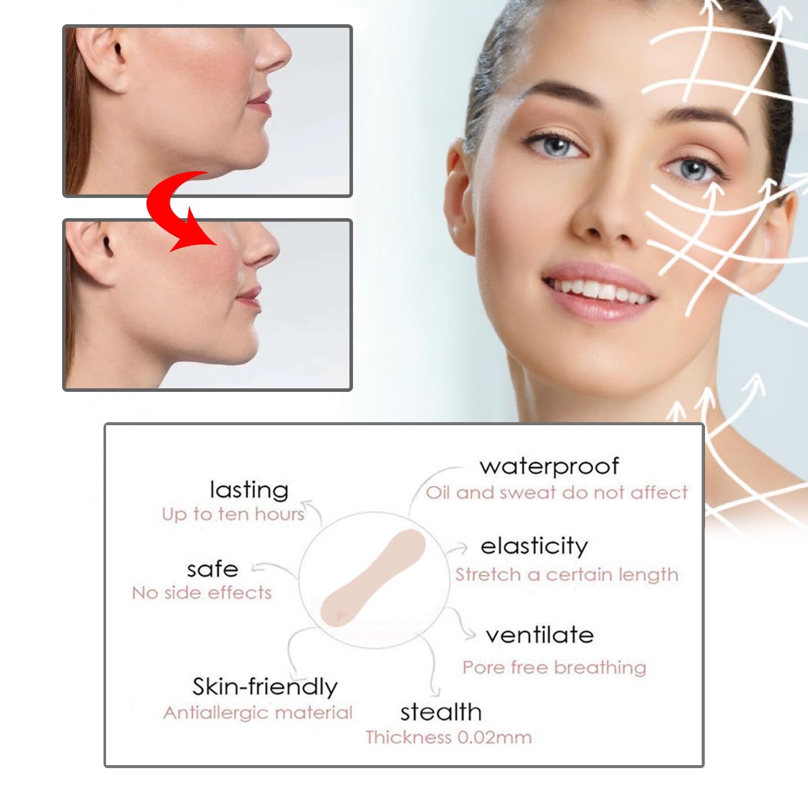 (1 PC) Invisible Face Lift Patch Anti Wrinkle Sticker Silicone Face Forehead Neck Skin Care Lifting Patch Anti Aging Facial Firming Pad Skin Care