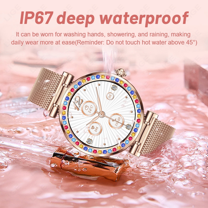 (Silver) Fashion Smart Watch Women Sport Fitness Watch Sleep Health Monitor Women Diamonds Smartwatch