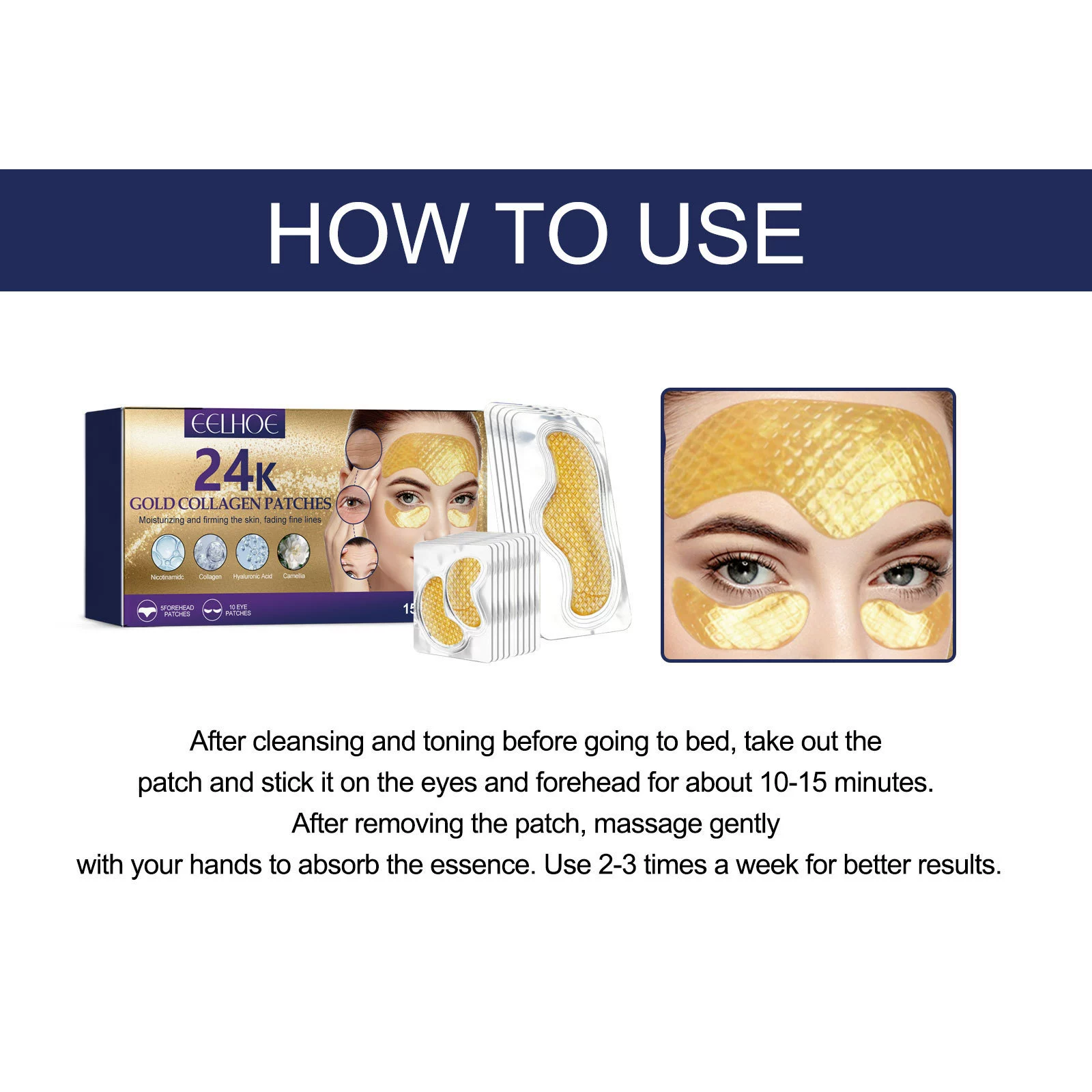 15 PCS 24K Gold Collagen Forehead Patch Anti-wrinkle Line Removal  Stickers