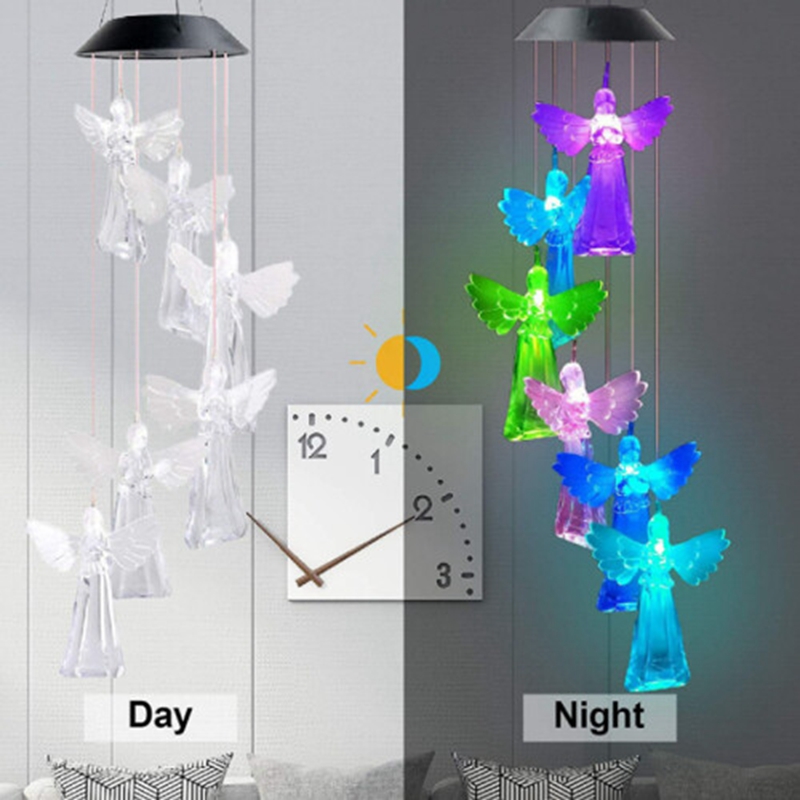 Solar Wind Chime Light Angel Chandelier Color Changing Light Outdoor Garden Decoration
