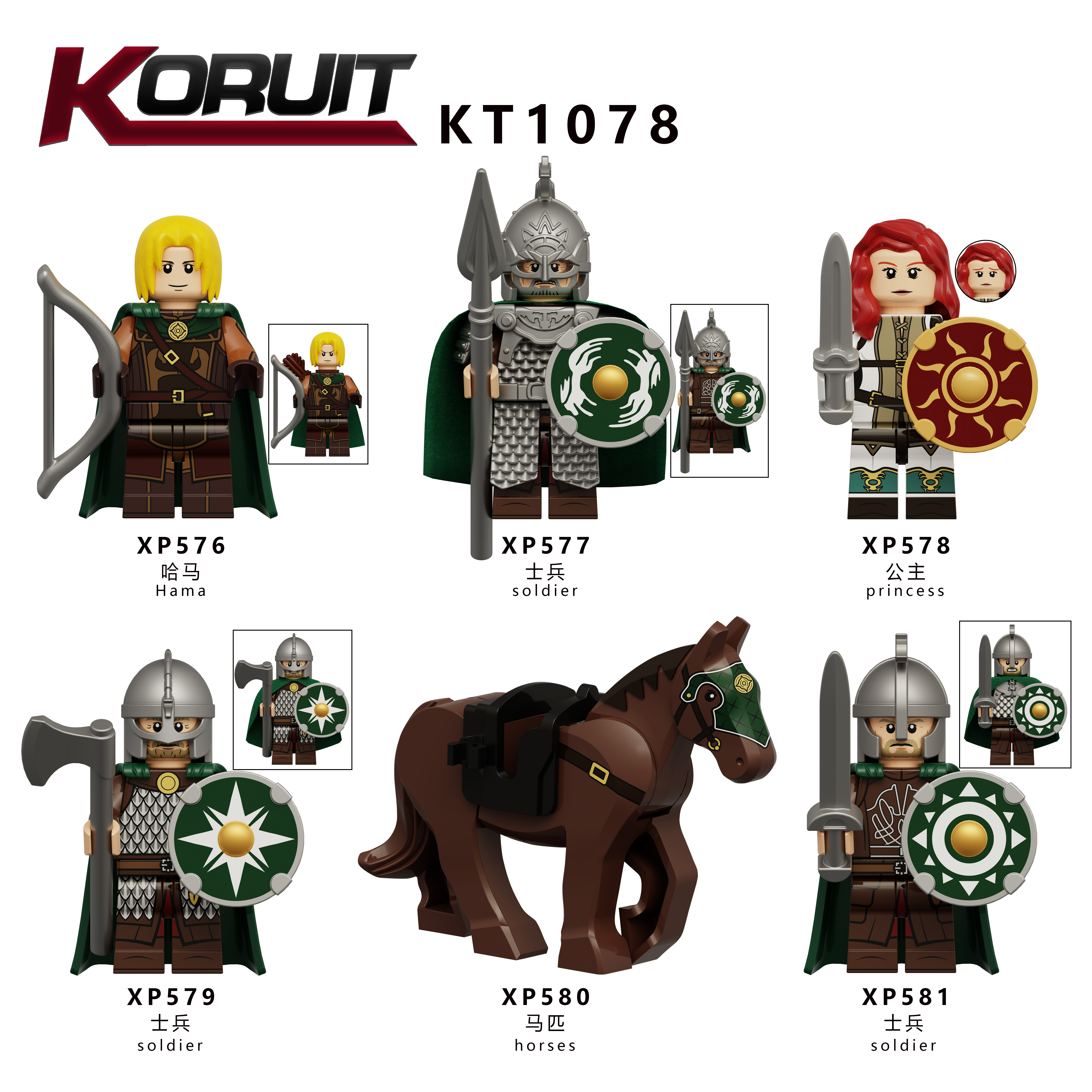 (XP577 Soldier) 6PCS Medieval Military Building Blocks Minifigures War Horse Solider Knight Boy Toys Gifts Mini Bricks MOC Fit Lego