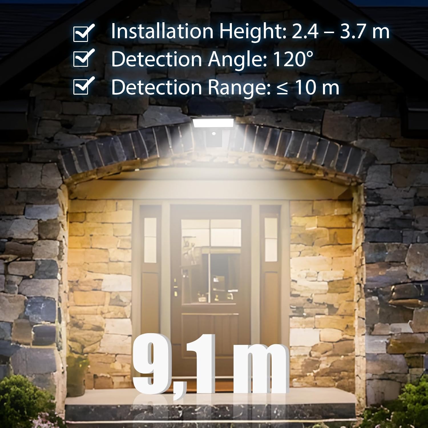 (1 pcs)  Solar Powered Lights Outside for Garden Fence Door Yard Pathway  90 LED Solar Motion Sensor Security Wall Lights Waterproof 2600mAh  USB Charging