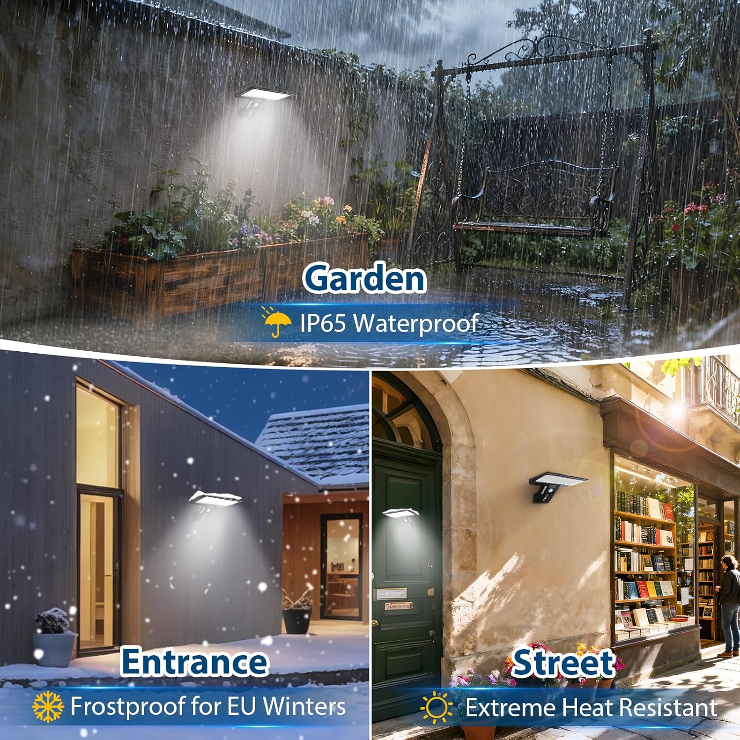 (1 pcs)  Solar Powered Lights Outside for Garden Fence Door Yard Pathway  90 LED Solar Motion Sensor Security Wall Lights Waterproof 2600mAh  USB Charging