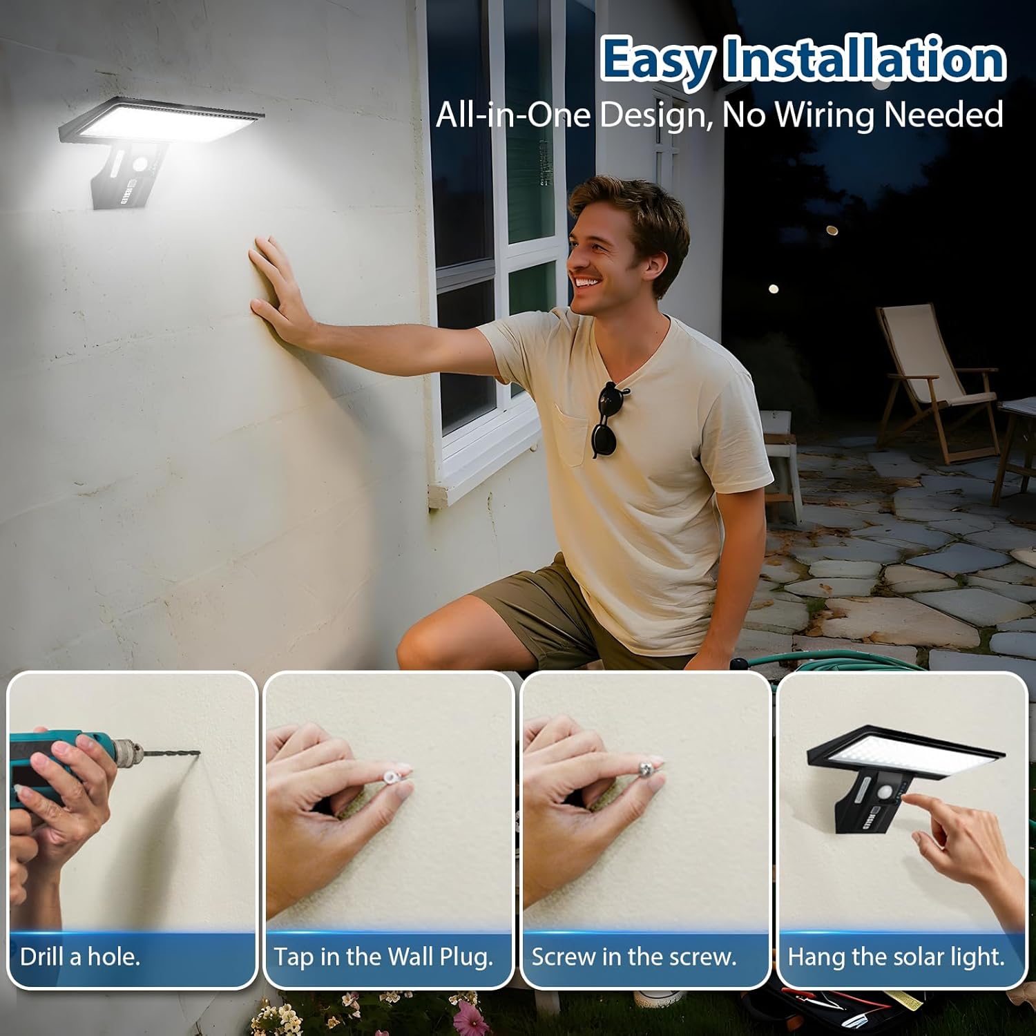 (1 pcs)  Solar Powered Lights Outside for Garden Fence Door Yard Pathway  90 LED Solar Motion Sensor Security Wall Lights Waterproof 2600mAh  USB Charging