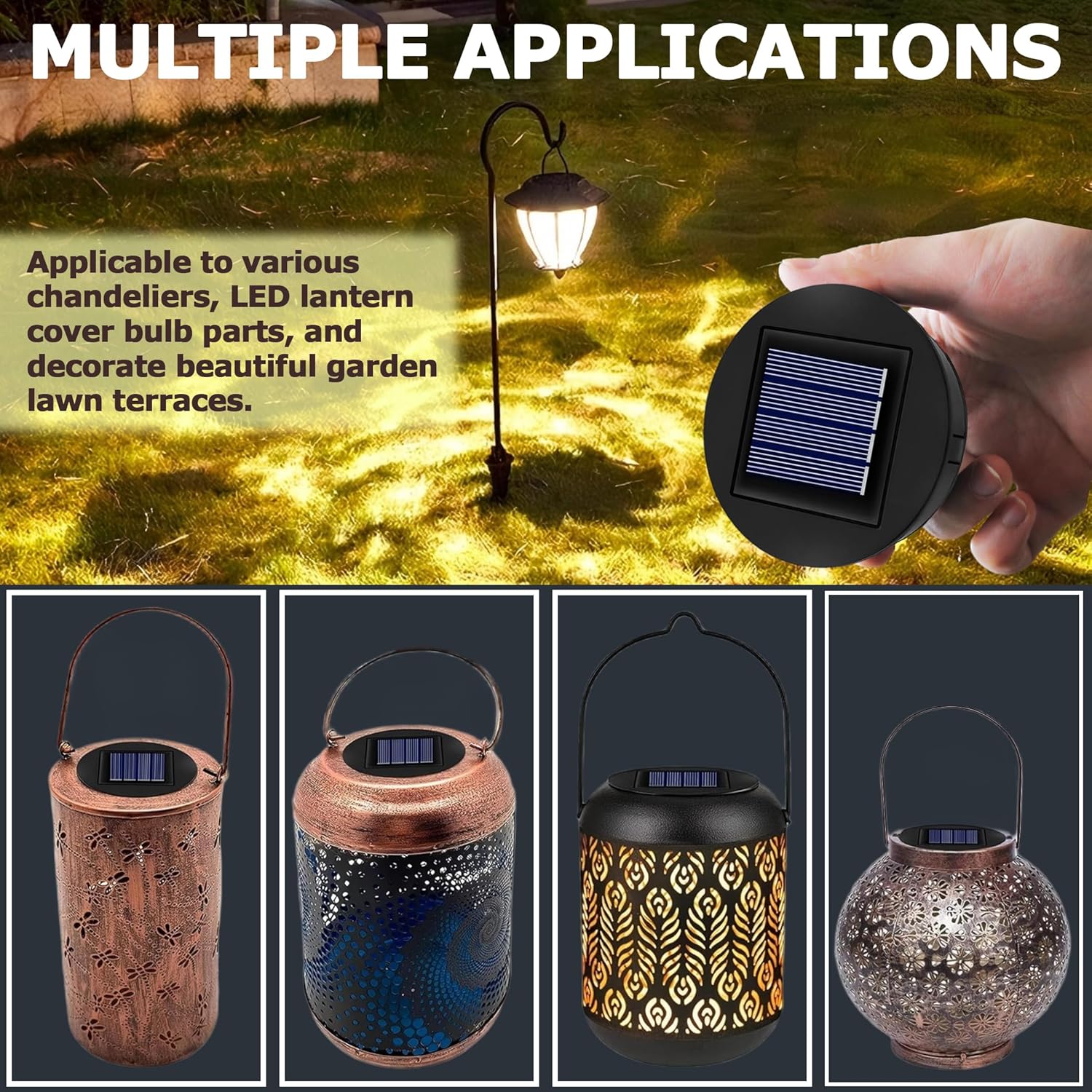Solar Light Top 8cm for Outside Lanterns 1.2V 600mAh IP44 Solar Panels With Warm LED Light Replacement Unit for Garden Lantern Lamp 2PCS