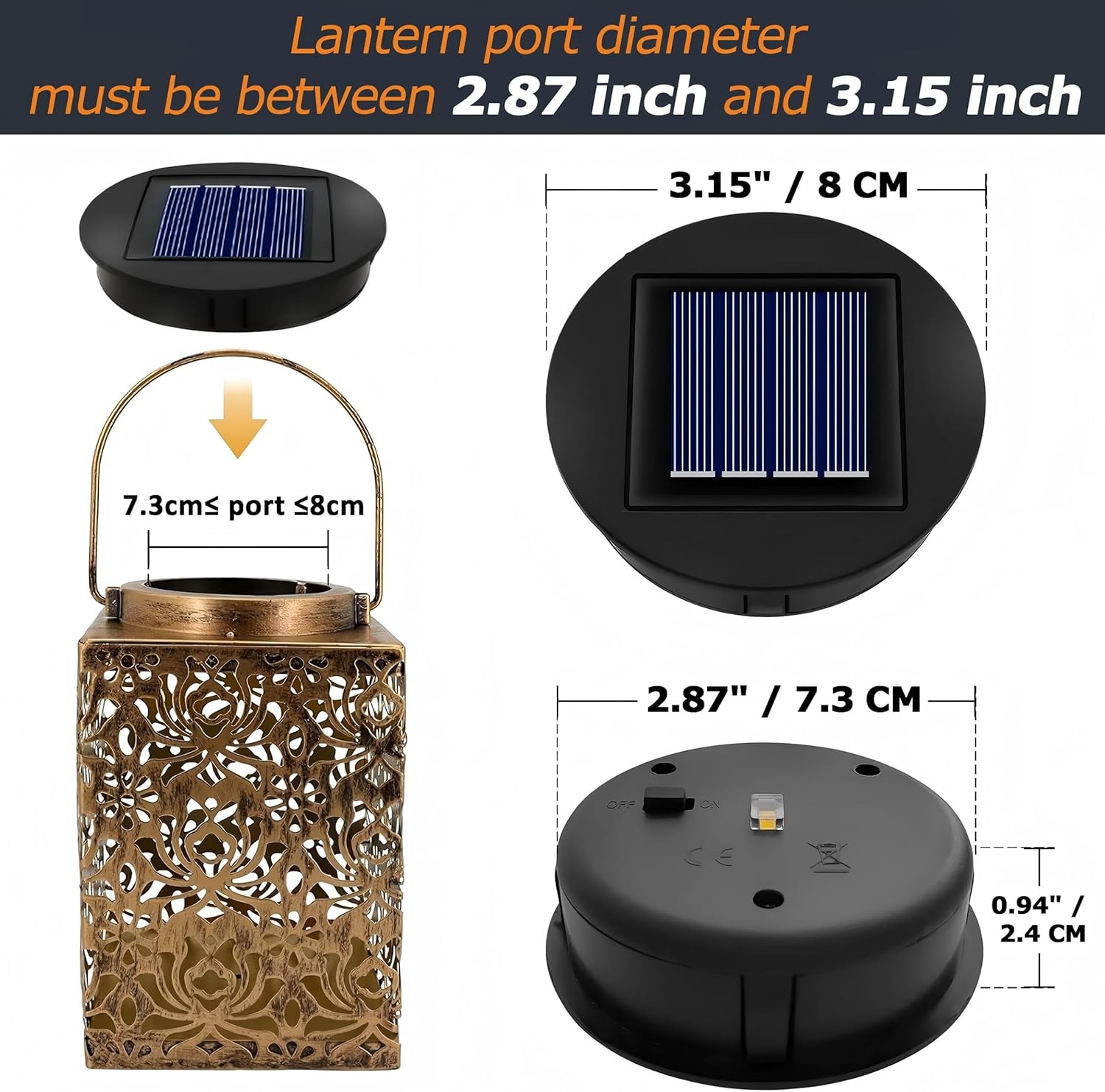 Solar Light Top 8cm for Outside Lanterns 1.2V 600mAh IP44 Solar Panels With Warm LED Light Replacement Unit for Garden Lantern Lamp 2PCS