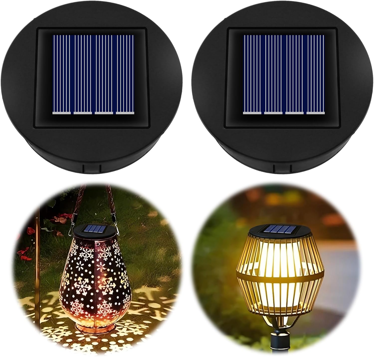 Solar Light Top 8cm for Outside Lanterns 1.2V 600mAh IP44 Solar Panels With Warm LED Light Replacement Unit for Garden Lantern Lamp 2PCS