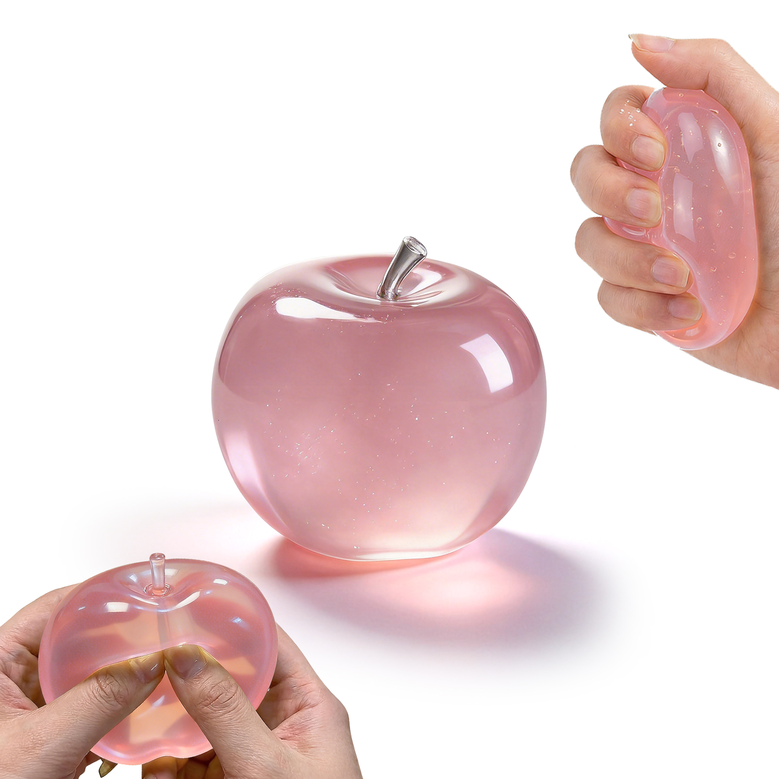 (Red) Glitter Crystal Apple Squishy Ball Stress Relief Sensory Fidget Toy Cute Desk Decor For Adults Kids Party Favors Gift ﻿