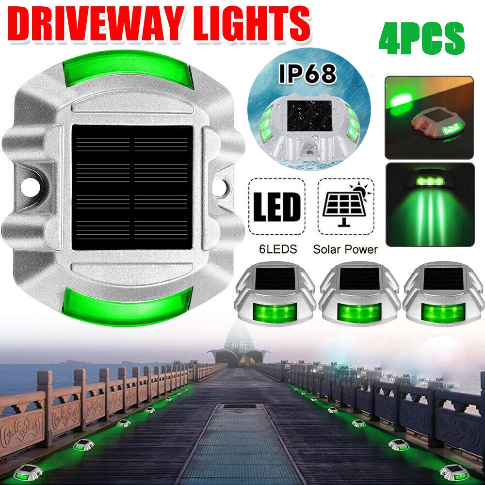 (4 PCS) 4PC LED Solar Dock Light Pathway Warning Driveway Garden Lamp Decor Lights