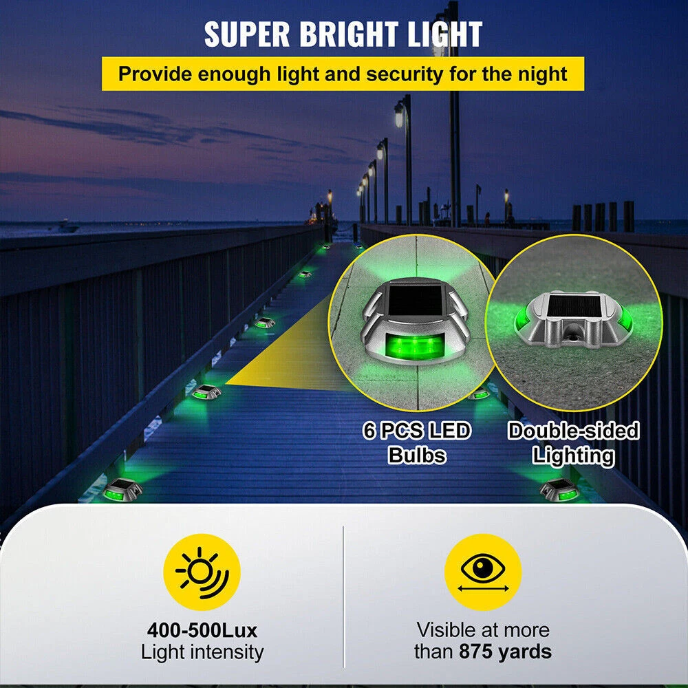 (4 PCS) 4PC LED Solar Dock Light Pathway Warning Driveway Garden Lamp Decor Lights