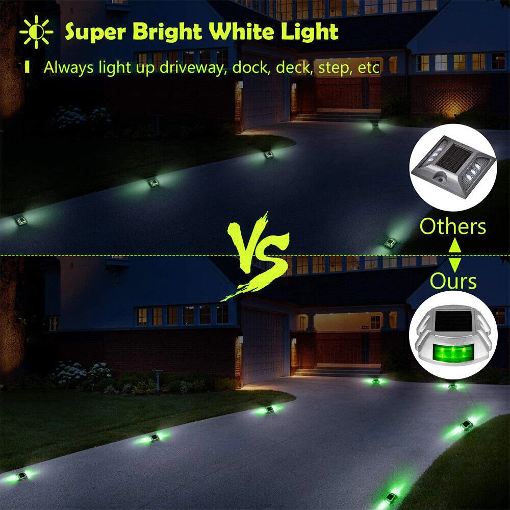 (4 PCS) 4PC LED Solar Dock Light Pathway Warning Driveway Garden Lamp Decor Lights